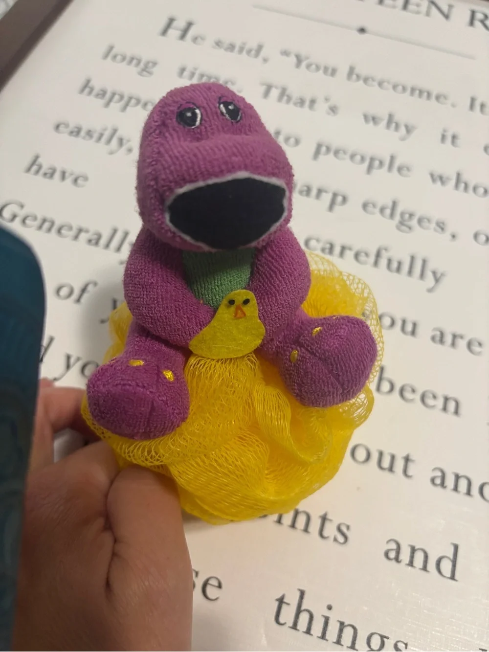 Purple Plush Barney Bath Pouf with Yellow Chick VINTAGE